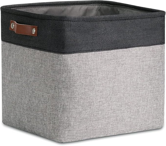 DULLEMELO Cube Basket for Storage, Collapsible Fabric Cube for Organizing, Storage Cube for Closet, Laundry, Nursery, Shelves, Decorative Basket for Gifts Empty (Black&Gray)