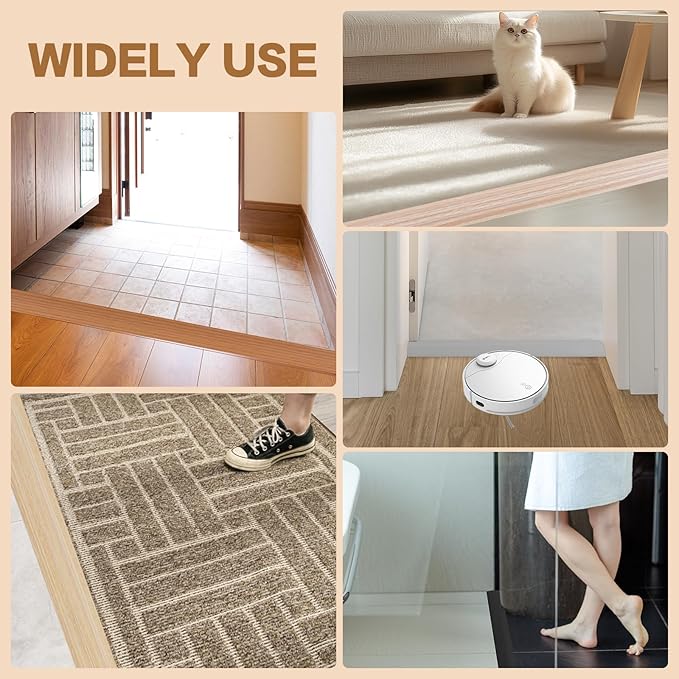 Floor Transition Strip Vinyl Door Threshold Ramp Self Adhesive Carpet Edging Strip Doorway Edge Trim, Overlap Edge Reducer for Laminate Carpet, Floor, Tile (Orange Oak, 3/5" to 4/5", 6.6Ft)