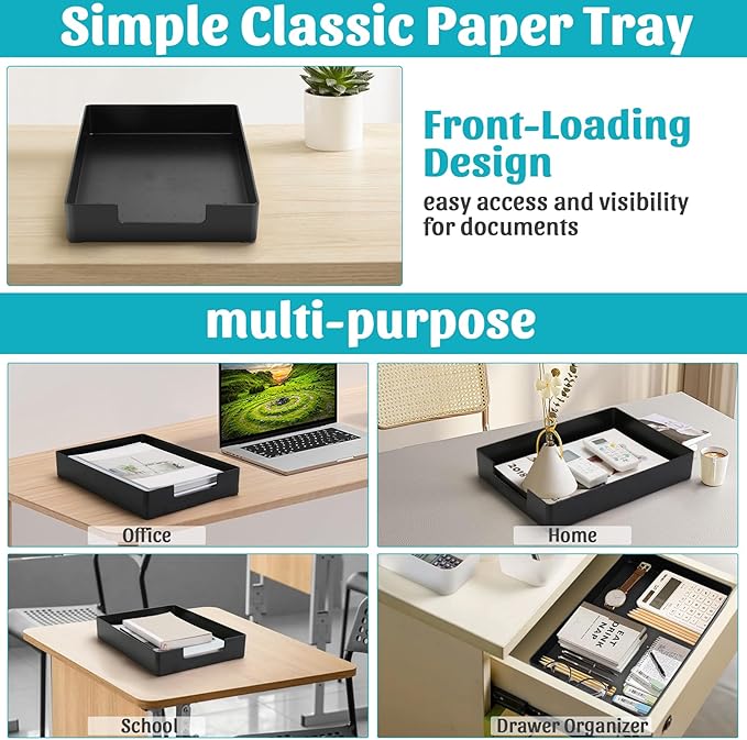 Letter-Size Tray Desk Letter Tray Paper Tray, Sturdy Heavy-Duty Plastic Printer Paper Tray, Single-Tier Stackable File Storage Organizer for Office Home (1, Black)
