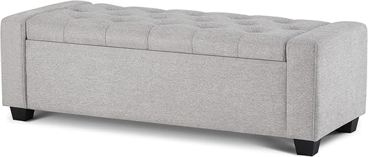 48" Ottoman with Storage, Large Storage Ottoman Bench for Bedroom with Safety Hinge, Upholstered Window Benches, End of Bed Bench for Living Room, Entryway Bench with Seating, LightGray