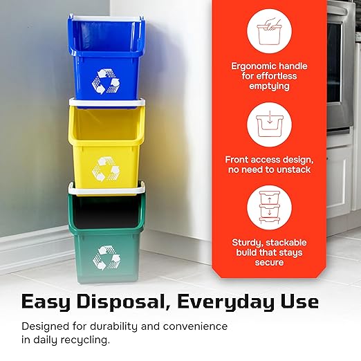6 Gallon Stackable Recycling Bins for Homes, Garages, Offices Made of 100% Recycled Plastic - (Blue, 20 Pack)