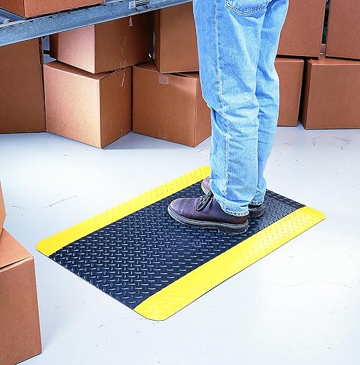 Wearwell 414.1516x2x6BYL Diamond-Plate SpongeCote UltraSoft Mat, 6' Length x 2' Width x 15/16" Thick, Black with Yellow