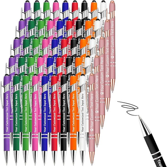 Personalized Ballpoint Pen 50 Custom Pens Free Engraved Bulk with Name Logo, Soft Black Ink Stylus with Touch Metal Office, Gift for Anniversaries, Graduations, Birthdays