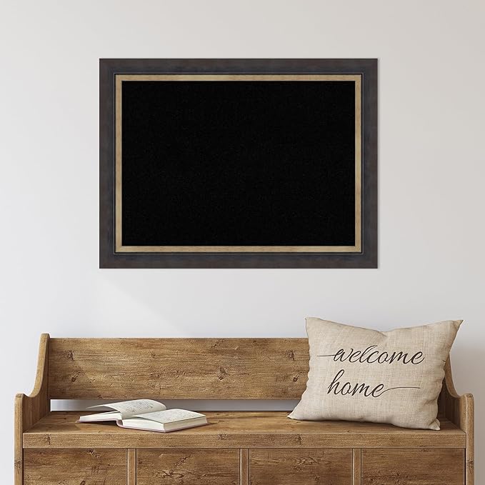 Amanti Art Black Cork Board for Wall, 25x33 Vision Board with Black Wood Frame, Medium Corkboard Office Decor for Home Organization, Casual Corkboard Pinboard to Display Items for Home Organization