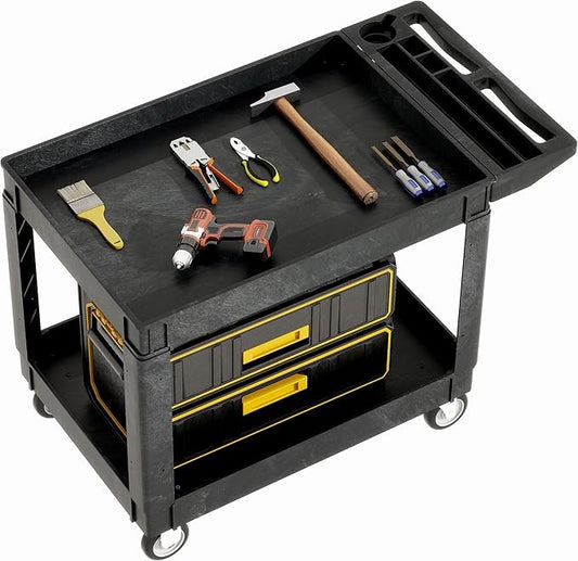 DWVO Utility Service Cart on Wheels, 45 X 25 in 550 LBS Heavy Duty Rolling Cart Plastic Work Cart for Warehouse Garage School & Office Cleaning