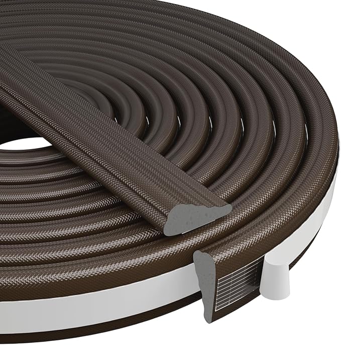 Wedge-Shape Window Weather Stripping Door Frame Seal Strip 2Pcs×196" Brown,Upgrade Black Foam,Soundproofing,Draft Stopper,Winter Insulation,Noise Blocker, Gap Filler for Exterior Front Door Side