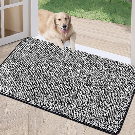 REFETONE Indoor Doormat, Front Door Mat 32"x48" Absorbent Rubber Backing Non Slip Back Door Mats, Washable Low-Profile Inside Floor Mat Door Rugs for Entryway, Resist Dirt Mud Mat for Dogs, Black