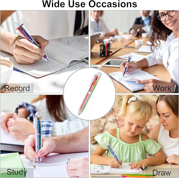 Aodaer 144 Pieces Multicolor Ballpoint Pens 0.5 mm 6 Colors Transparent Barrel Ballpoint Pen 6-in-1 Multicolor Retractable Ballpoint Pens for Office School Supplies Gifts