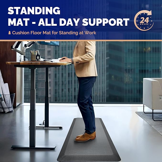FEATOL Anti Fatigue Mat Floor Mat, Extra Thick Standing Office Desk Mat Memory Foam Cushioned Anti Fatigue Ergonomic Kitchen Mats Comfort Standing Pad NOT PVC 9/10 Inch Thick (20" x 39", Gray)