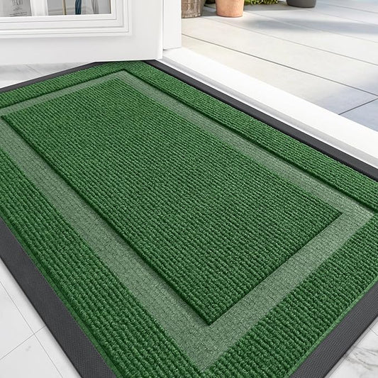 OLANLY Front Door Mat Indoor Outdoor Entrance, Waterproof All-Season, All-Weather Doormat, Sturdy Natural Rubber, Fade Resistant, Low Profile, Easy Clean Patio Porch Entryway Mat, 59x20, Green