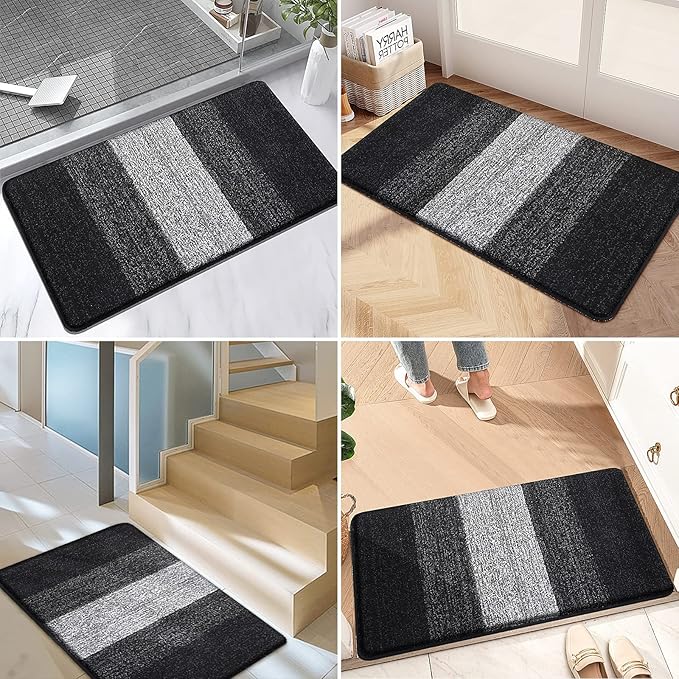 Kitinjoy Indoor Outdoor Door Mat, 71x47 Non-Slip Absorbent Dirt Trapper, Low-Profile Washable Inside Entrance Front Floor Mat, Sturdy Soft Entry Doormats for Entryway, Black