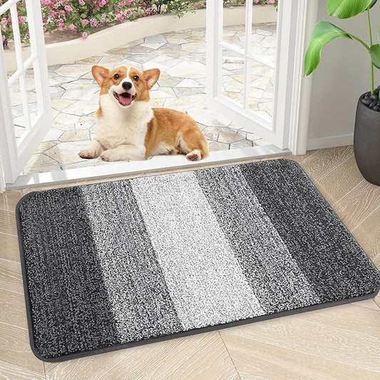 Kitinjoy Indoor Outdoor Door Mat, 24x16 Non-Slip Absorbent Dirt Trapper, Low-Profile Washable Inside Entrance Front Floor Mat, Sturdy Soft Entry Doormats for Entryway, Grey