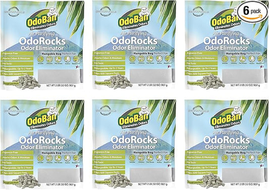 OdoBan Air Purifying OdoRocks Natural Odor Eliminator Made from Natural Volcanic Rocks, Made in the USA, Fragrance Free, 6-Pack, 2 Pounds Each