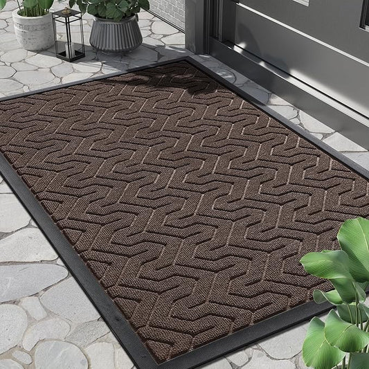Yimobra Front Door Mat Outside Entrance 29.5x17, Waterproof Heavy Duty Outdoor Mats for Front Door, Non Slip Rubber Entry Mat for Garage Patio, Brown