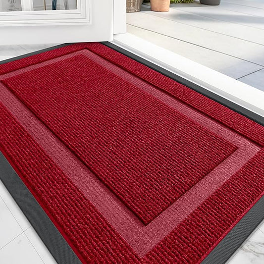OLANLY Front Door Mat Indoor Outdoor Entrance, Waterproof All-Season, All-Weather Doormat, Sturdy Natural Rubber, Fade Resistant, Low Profile, Easy Clean Patio Porch Entryway Mat, 59x23, Wine Red