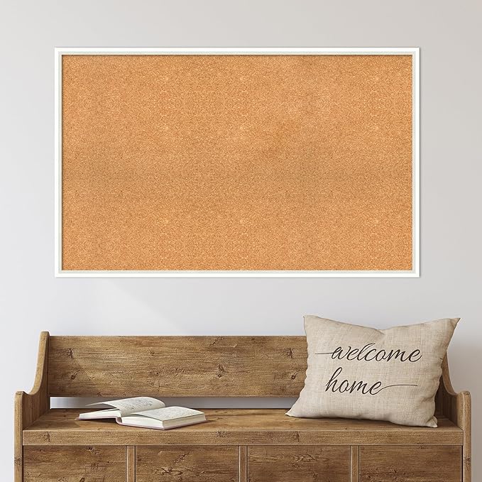 Amanti Art Natural Cork Board for Wall, 27x43 Vision Board with White Frame, Oversize Corkboard Office Decor for Home Organization, Modern Corkboard Pinboard to Display Items for Home Organization in