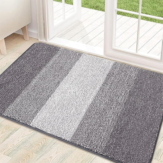 Kitinjoy Indoor Outdoor Door Mat, 30x17 Non-Slip Absorbent Dirt Trapper, Low-Profile Washable Inside Entrance Front Floor Mat, Sturdy Soft Entry Doormats for Entryway, Light Grey