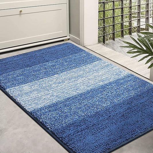 Kitinjoy Indoor Outdoor Door Mat, 36x24 Non-Slip Absorbent Dirt Trapper, Low-Profile Washable Inside Entrance Front Floor Mat, Sturdy Soft Entry Doormats for Entryway, Navy Blue