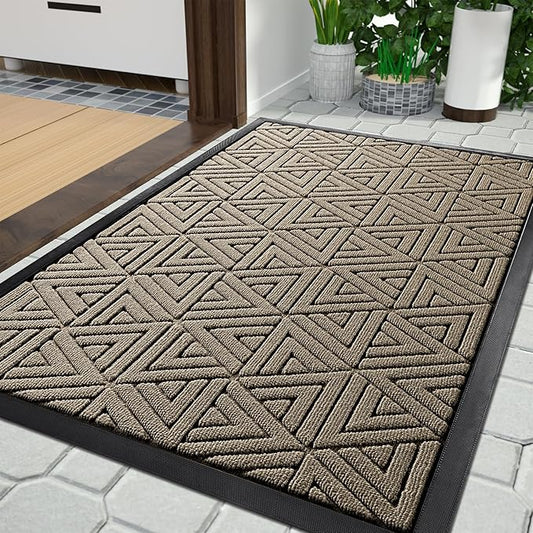 Yimobra Large Door Mat 36x24, All-Weather Waterproof Non-Slip Welcome Matt Outdoor, Heavy Duty Non Slip Doormat for Entryway for Patio and Garage Indoor, Easy Clean, Beige