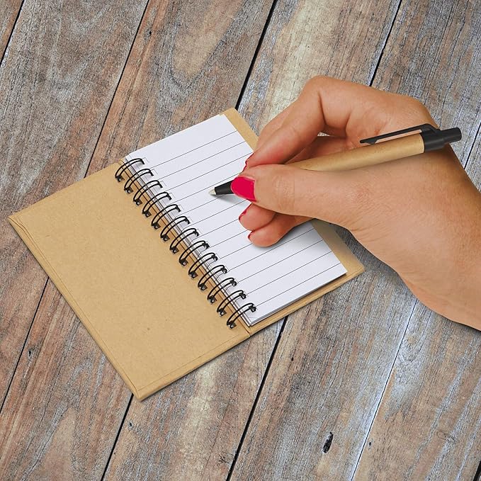 Mini Spiral Notebooks with Black Ink Pens Set of 10, Bulk Pack - Perfect for School, Office, Business, Home - Black