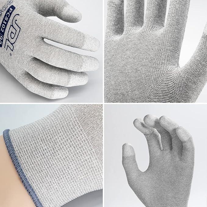 JDL ESD Work Gloves, Anti-Static Gloves for PC Building, 36 pairs, Computer Installation & Repair, High Resistance Carbon Fiber Gloves, Large