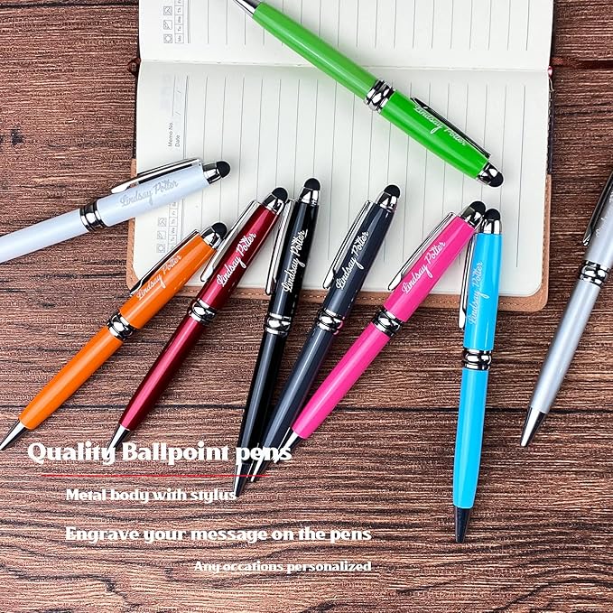 Ancolo Personalized ball Pens-Black Writing Set- Medium Point -Engraved with Name or Message, Team Name, Phone Number For journaling and office - Gift for Men and Women 10 Pens/Box