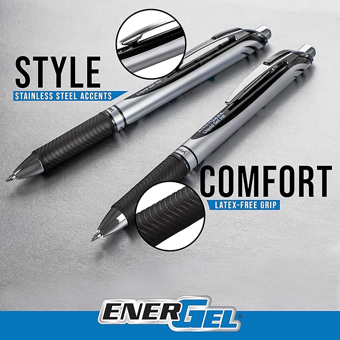 Pentel EnerGel RTX Retractable Liquid Gel Pen, Happiness Expressions Pack, 0.7mm, Metal Tip, Medium Line, Assorted Ink, Pack of 8 Pens (BL77XHAPBP8M)