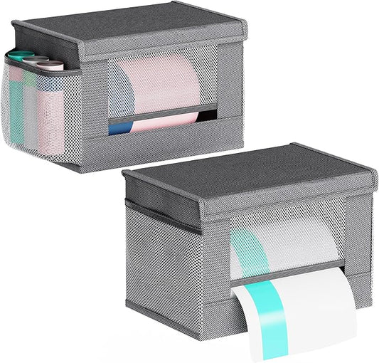 2 Pack Trash Bag Holder Dispenser, Oxford Cloth Garbage Bag Storage Organizer with Mesh Pockets, Foldable Kitchen Organizer Fits 13 Gallon Roll for Kitchen and Pantry（Small）