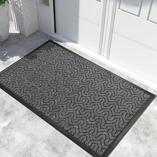 Yimobra Large Door Mat Outside Entrance 47x32, Waterproof Heavy Duty Outdoor Mats for Front Door, Non Slip Rubber Entry Mat for Garage Patio, Easy Clean, Mix Grey