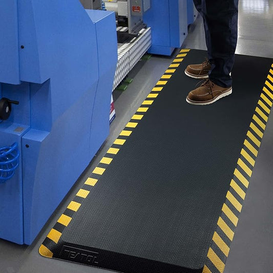 FEATOL Anti Fatigue Mat Industrial, Ergonomic Standing Floor Mat for Work for Stand, Black with Yellow Border Safety 24" x 70"-Support for Leg & Back Pain