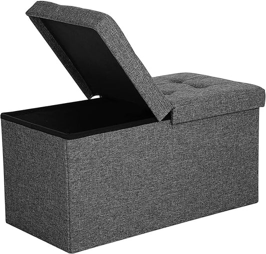 SONGMICS MAZIE Collection - 30 Inches Storage Ottoman, Foldable Storage Bench with Flipping Lid, 660 lb Load Capacity, for Entryway, Living Room, Bedroom, Dark Gray ULSF46GYZ
