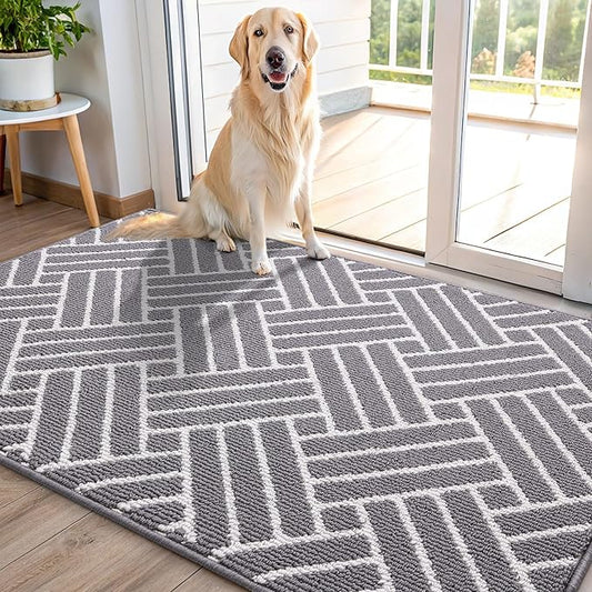 OLANLY Indoor Door Mat, 48x32 Inch, Dirt Resistant and Absorbent, Non-Slip Rubber Backing Floor Mats, Easy Clean Low-Profile Doormat for Entryway, Front Door, and Inside Entrance, Grey