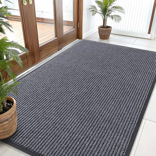 OLANLY Front Door Mat Indoor Outdoor Entrance, Waterproof Heavy Duty Doormat, Fade Resistant, Low Profile, Easy Clean Patio Porch Welcome Floor Mats for Entry, 59x35, Grey