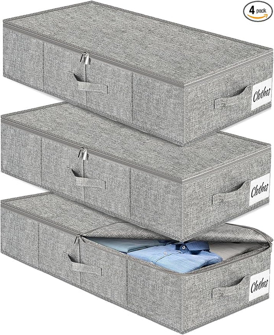 Under Bed Storage Container Bin 3 Pack, Low Profile Foldable Underbed Clothes Storage Organizer W/ Ultra Thick Fabric and Sturdy Bottom/Sides, Dual Zipper Storage Box for Dorm and Home 30x16x6.7"