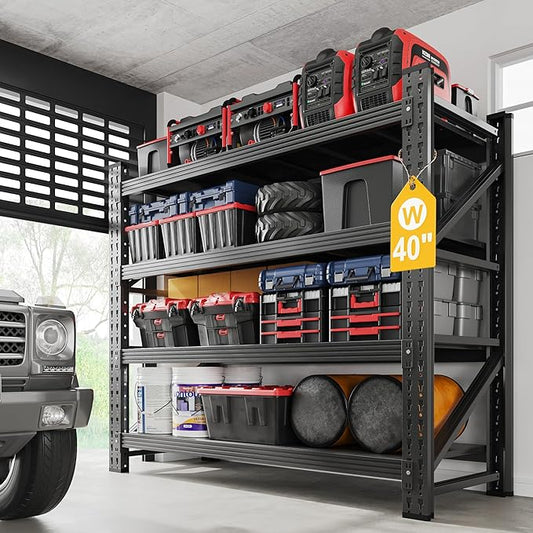 3000LBS Metal Steel Storage Shelves - 40" W Black 4 Tier Heavy Duty Rack Commercial Industrial Shelving with Adjustable Shelf for Basement Garage Warehouse - 40" W x 19.5" D x 59.5" H