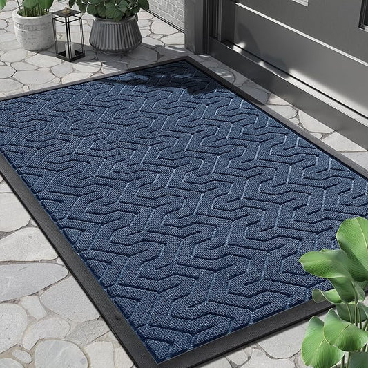 Yimobra Large Door Mat Outside Entrance 36x24, Waterproof Heavy Duty Outdoor Mats for Front Door, Non Slip Rubber Entry Mat for Garage Patio, Easy Clean, Blue
