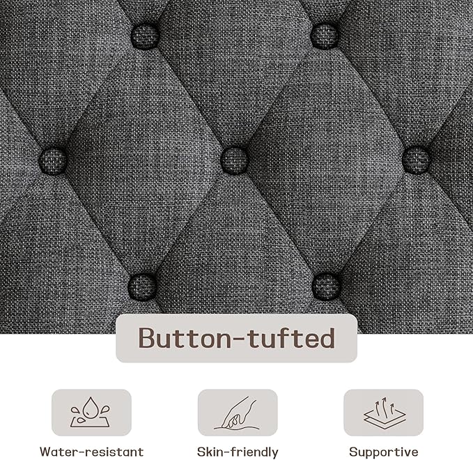 48" Large Ottoman with Storage Coffee Table, Upholstered Tufted Linen Ottoman Bench with Solid Wood Shelf for Living Room, Bedroom, Holds 250lbs (Dark Gray)