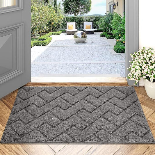 hicorfe Dirt Trapper Indoor Doormat,20"x31.5" Welcome Door mat,Non Slip Backing Washable Door Mats,Absorbent and Resistant Low-Profile Entrance Inside Floor Mat for Front Back Door and Entryway (Grey)