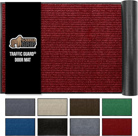 GORILLA GRIP Traffic Guard Door Mat, 47x35, Heavy Duty Welcome Mats, Commercial Office Space Doormat, Waterproof, Fade Resistant, Strong Rubber Backing, Low Profile, Shoe and Boot Scraper, Red