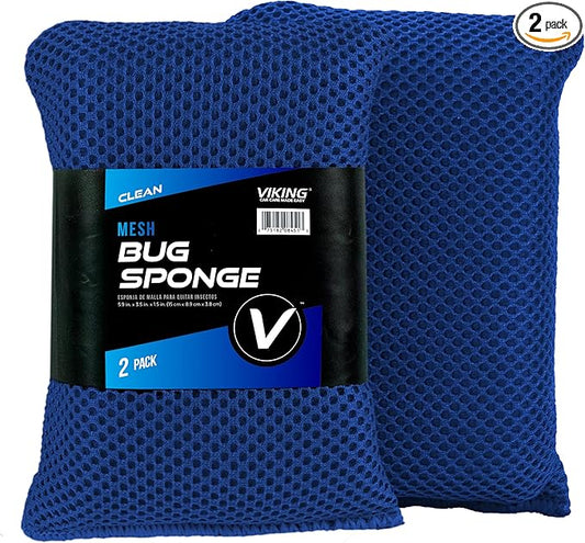 VIKING Mesh Bug Sponge, Car Wash Sponge for Cleaning Bugs and Tar, Royal Blue, 4 inch by 6 inch, 2 Pack