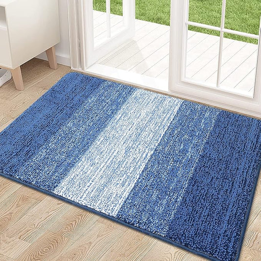 Kitinjoy Indoor Outdoor Door Mat, 32x20 Non-Slip Absorbent Dirt Trapper, Low-Profile Washable Inside Entrance Front Floor Mat, Sturdy Soft Entry Doormats for Entryway, Navy Blue