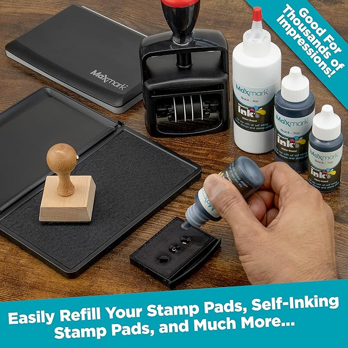 MaxMark Premium Refill Ink for self Inking Stamps and Stamp Pads, Blue Color - 1 oz.