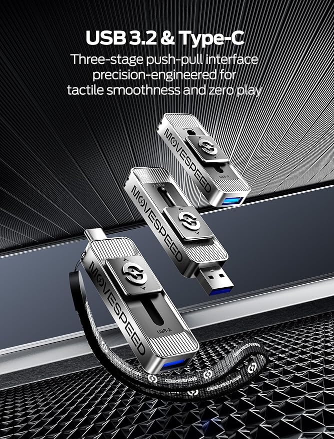 MOVE SPEED 1TB Solid State Drives with Dual Ports & Push-Pull Design — 560MB/s Read Speed, Type C + USB 3.2 Drive Portable ssd for iPhone 15/16/Android/Mac