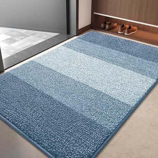 Kitinjoy Indoor Outdoor Door Mat, 40x32 Non-Slip Absorbent Dirt Trapper, Low-Profile Washable Inside Entrance Front Floor Mat, Sturdy Soft Entry Doormats for Entryway, Light Blue