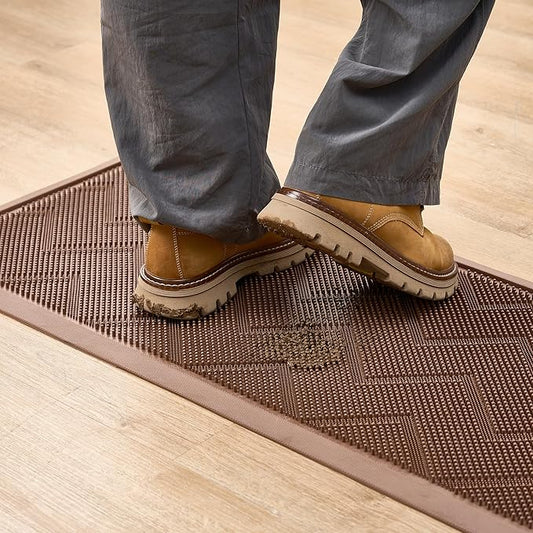 HAMARA Front Door Mat for Outside Entrance 35.5"x17" – Anti-Slip Dirt-Trapping Waterproof Rubber Indoor & Outdoor Mat with Textured Surface for Entryway - Heavy Duty All Weather Doormat – Beige