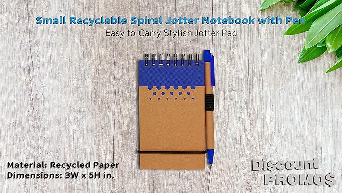 DISCOUNT PROMOS 10 Recyclable Spiral Small Notebooks Pack - 60 Lined Pages - Blue