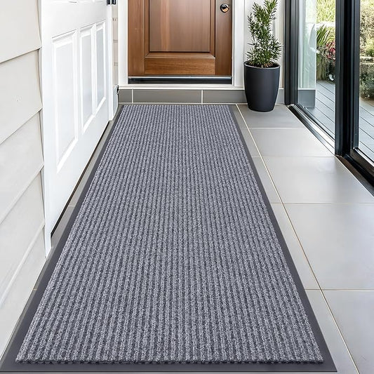 OLANLY Front Door Mat Indoor Outdoor Entrance, Waterproof Heavy Duty Doormat, Fade Resistant, Low Profile, Easy Clean Patio Porch Welcome Floor Mats for Entry, 59x24, Light Gray