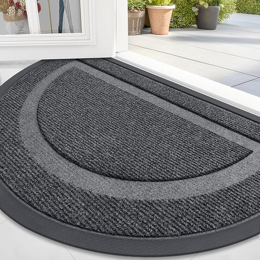 OLANLY Half Circle Door Mat Indoor Outdoor Entrance Welcome, Waterproof All-Season, All-Weather Doormat, Sturdy Natural Rubber, Low Profile, Easy Clean Patio Porch Entryway Mat, 59x23, Grey