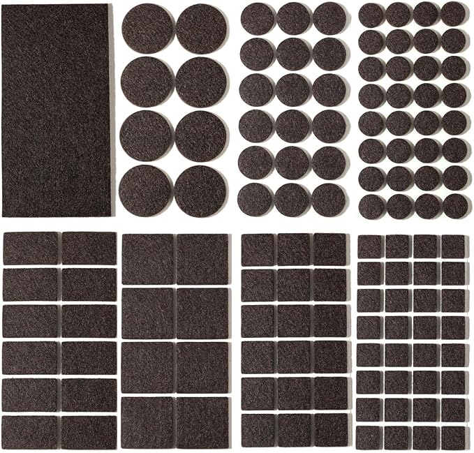 Felt Furniture Pads for Hardwood Floors 129 Piece, Furnigear Anti Scratches Felt Pads for Round, Square Chair Feet Self Adhesive Chair Felt Pads Sliders Moving Your Furniture Smoothly, Brown