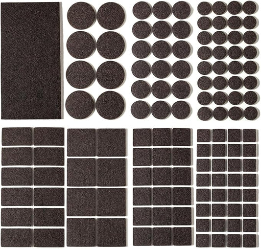 Felt Furniture Pads for Hardwood Floors 129 Piece, Furnigear Anti Scratches Felt Pads for Round, Square Chair Feet Self Adhesive Chair Felt Pads Sliders Moving Your Furniture Smoothly, Brown